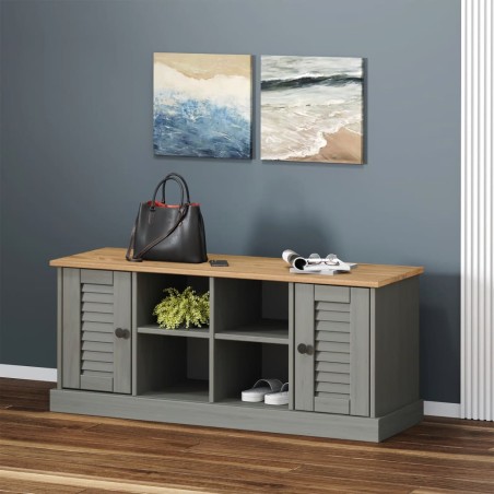 vidaXL Banco zapatero VIGO madera maciza de pino gris 106x35x45 cm