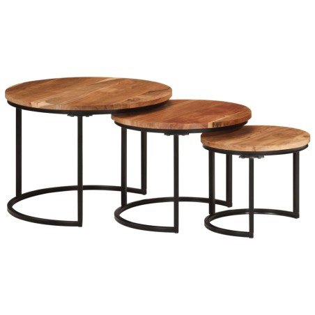vidaXL Mesas apilables 3 piezas madera maciza de acacia
