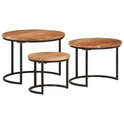 vidaXL Mesas apilables 3 piezas madera maciza de acacia