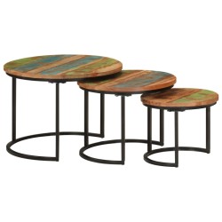 vidaXL Mesas apilables 3 piezas madera maciza reciclada