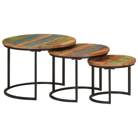 vidaXL Mesas apilables 3 piezas madera maciza reciclada