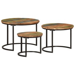 vidaXL Mesas apilables 3 piezas madera maciza reciclada