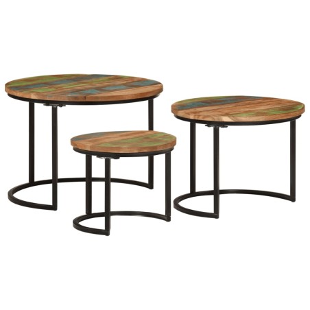 vidaXL Mesas apilables 3 piezas madera maciza reciclada