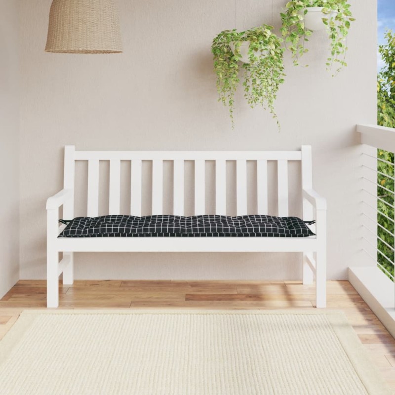 vidaXL Cojín de banco jardín tela Oxford a cuadros negro 150x50x7 cm vidaXL Cojín de banco jardín tela Oxford a cuadros negro 150x50x7 cm