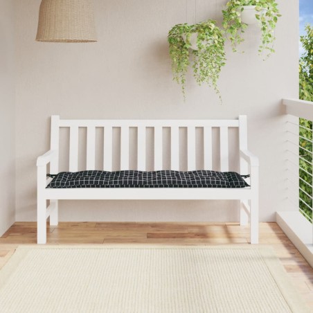 vidaXL Cojín de banco jardín tela Oxford a cuadros negro 150x50x7 cm