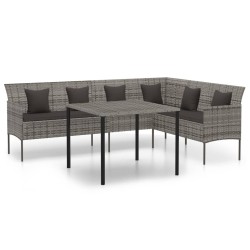 vidaXL Juego de comedor jardín 2 pzas con cojines ratán sintético gris