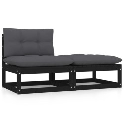 vidaXL Set de muebles de jardín 2 pzas con cojines madera pino negro