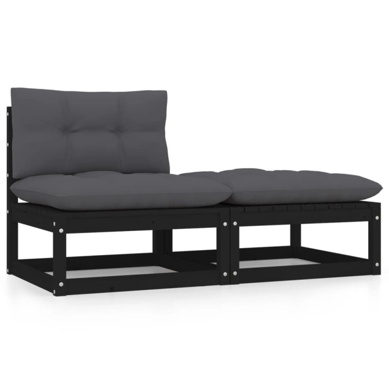 vidaXL Set de muebles de jardín 2 pzas con cojines madera pino negro vidaXL Set de muebles de jardín 2 pzas con cojines madera pino negro