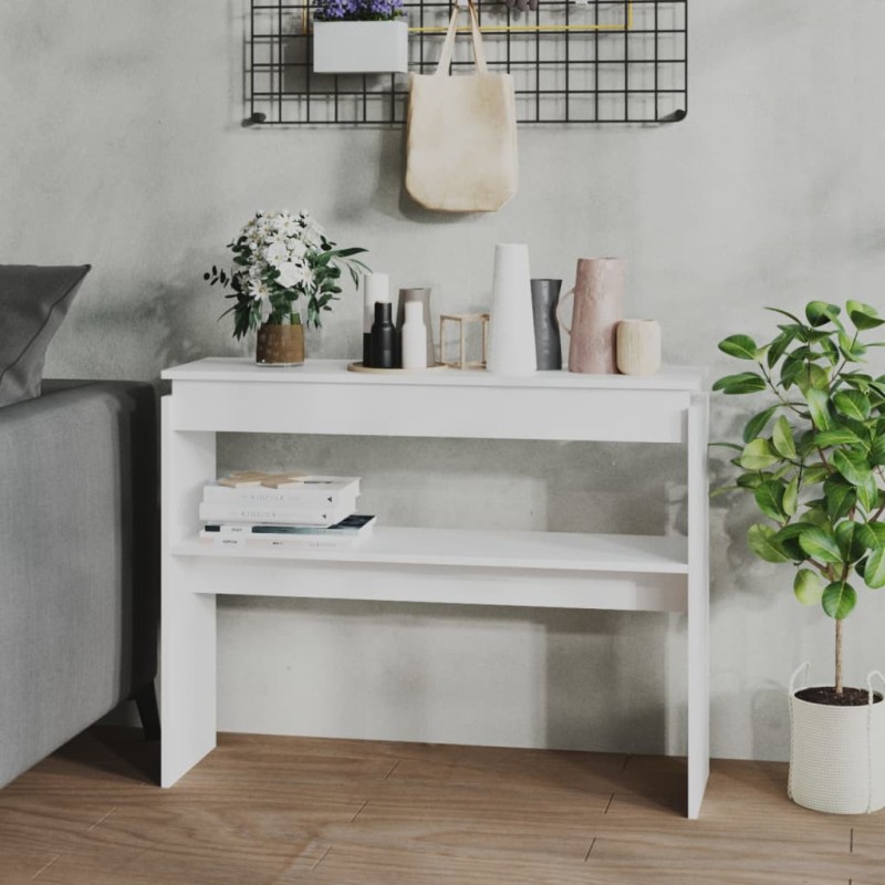 vidaXL Mesa consola madera de ingeniería blanca 102x30x80 cm vidaXL Mesa consola madera de ingeniería blanca 102x30x80 cm