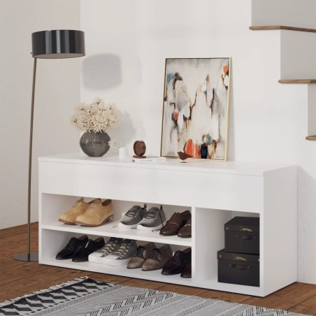 vidaXL Banco zapatero de madera contrachapada blanco 105x30x45 cm