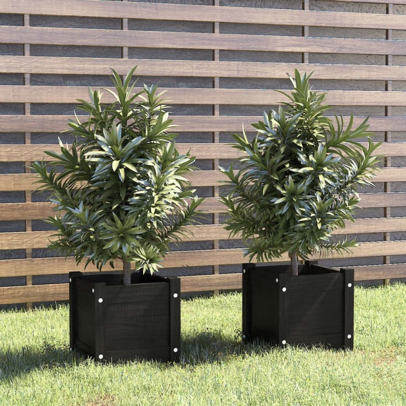vidaXL Jardineras 2 uds madera maciza de pino negra 31x31x31 cm vidaXL Jardineras 2 uds madera maciza de pino negra 31x31x31 cm