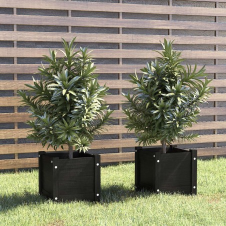vidaXL Jardineras 2 uds madera maciza de pino negra 31x31x31 cm 