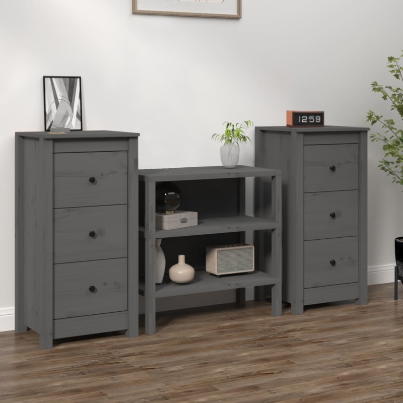 vidaXL Aparadores 2 uds madera maciza de pino gris 40x35x80 cm