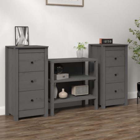 vidaXL Aparadores 2 uds madera maciza de pino gris 40x35x80 cm