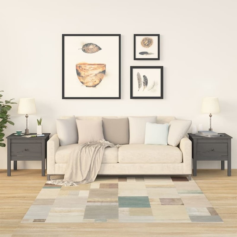vidaXL Mesa auxiliar 2 uds madera maciza de pino gris 50x50x49 cm