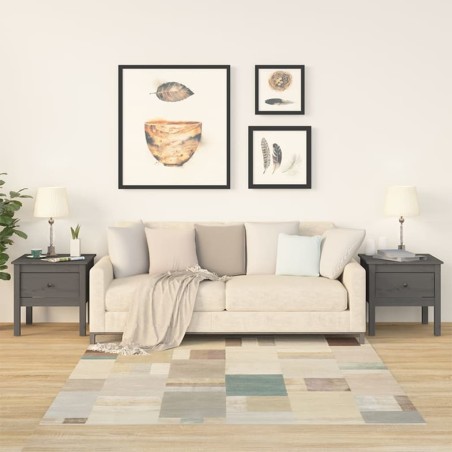 vidaXL Mesa auxiliar 2 uds madera maciza de pino gris 50x50x49 cm