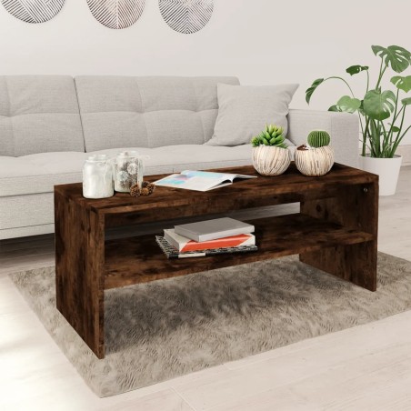 vidaXL Mesa de centro madera contrachapada roble ahumado 100x40x40 cm