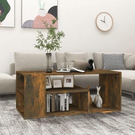 vidaXL Mesa de centro madera contrachapada roble ahumado 100x50x40 cm