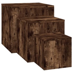 vidaXL Mesitas auxiliares 3 piezas madera contrachapada roble ahumado