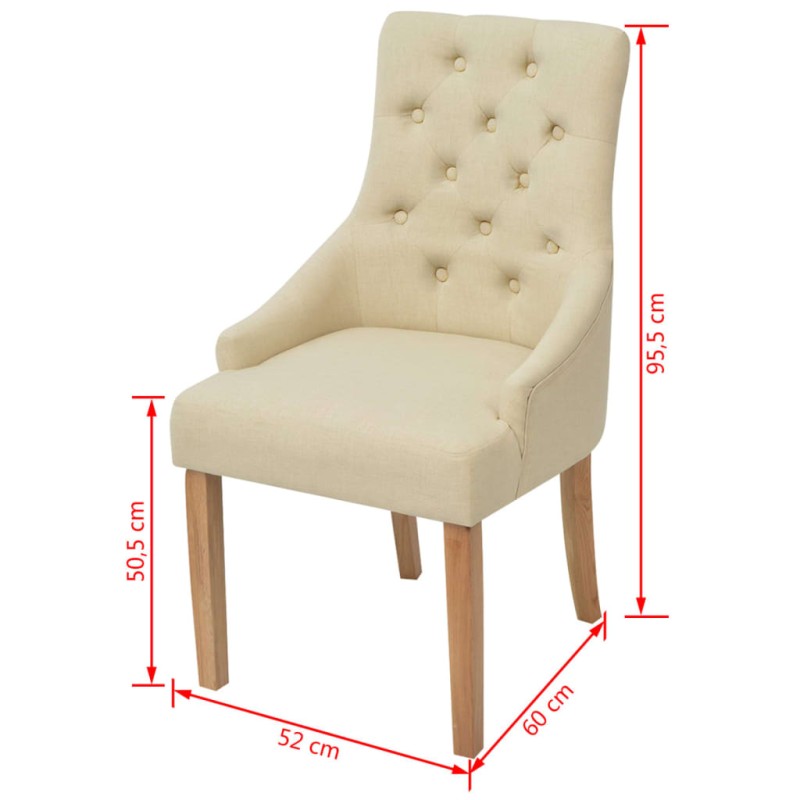 vidaXL Sillas de comedor 2 unidades de tela color crema vidaXL Sillas de comedor 2 unidades de tela color crema