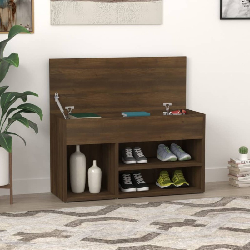 vidaXL Banco zapatero madera contrachapada roble marrón 80x30x45 cm