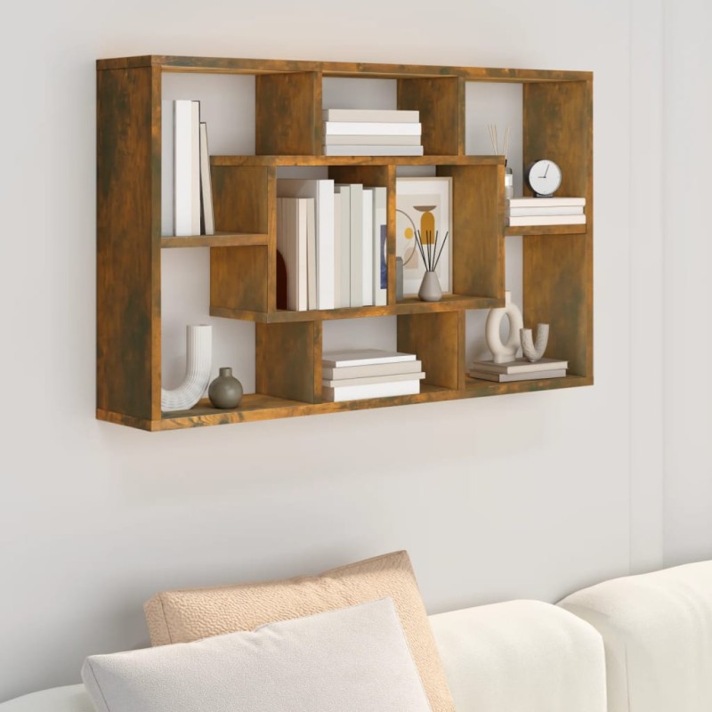 vidaXL Estantería de pared contrachapada roble ahumado 85x16x52,5 cm vidaXL Estantería de pared contrachapada roble ahumado 85x16x52,5 cm