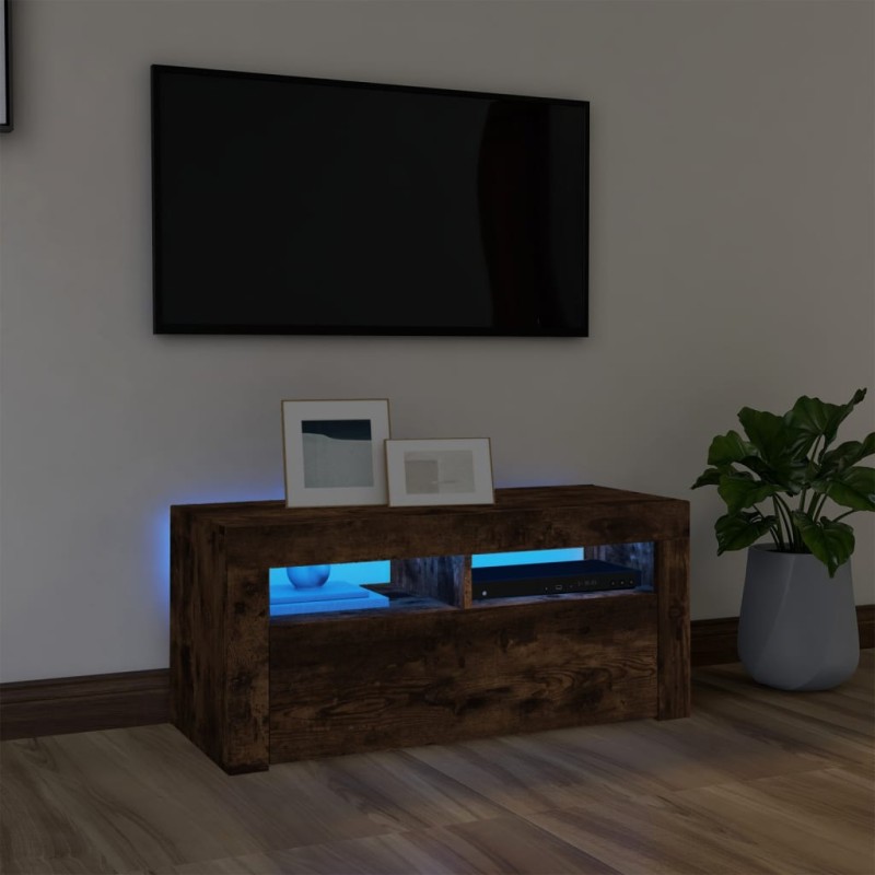 vidaXL Mueble de TV con luces LED roble ahumado 90x35x40 cm