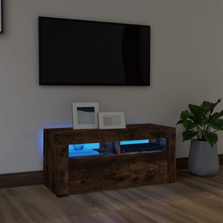 vidaXL Mueble de TV con luces LED roble ahumado 90x35x40 cm