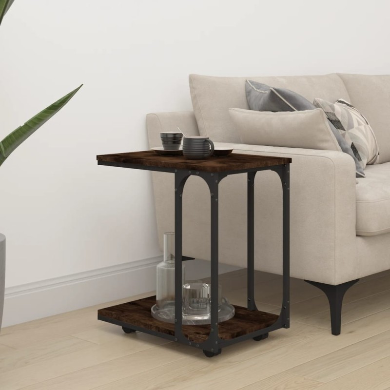 vidaXL Mesa auxiliar con ruedas madera roble ahumado 50x35x55,5 cm