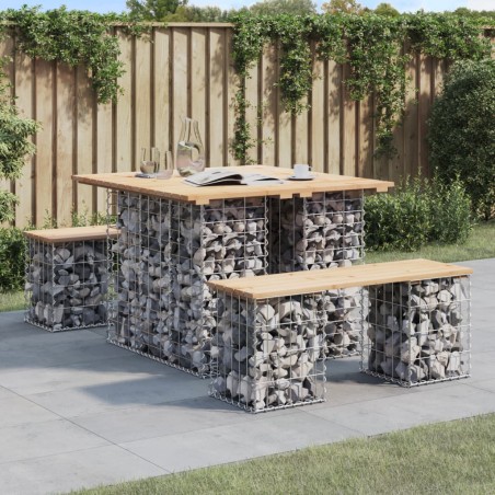 vidaXL Banco de jardín diseño gaviones madera maciza pino 100x102x72cm