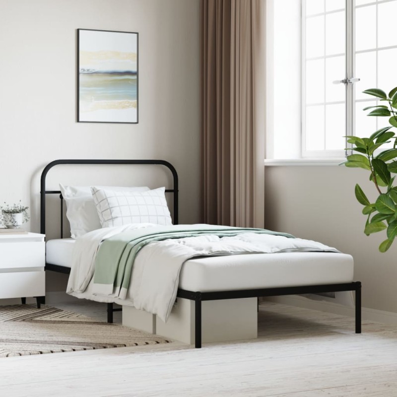 vidaXL Estructura de cama con cabecero metal negro 100x200 cm vidaXL Estructura de cama con cabecero metal negro 100x200 cm