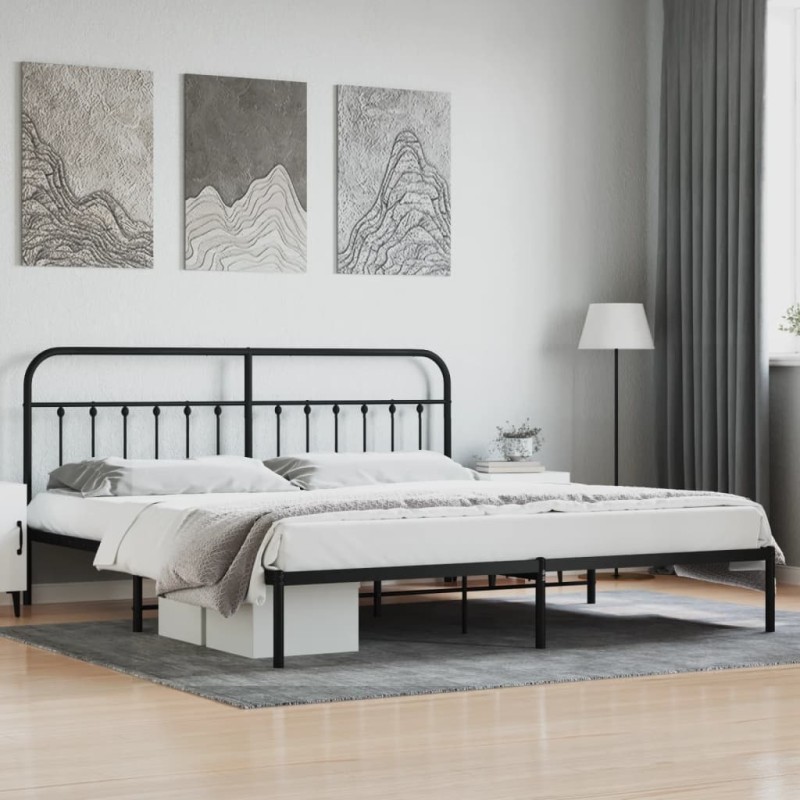 vidaXL Estructura de cama con cabecero metal negro 193x203 cm vidaXL Estructura de cama con cabecero metal negro 193x203 cm
