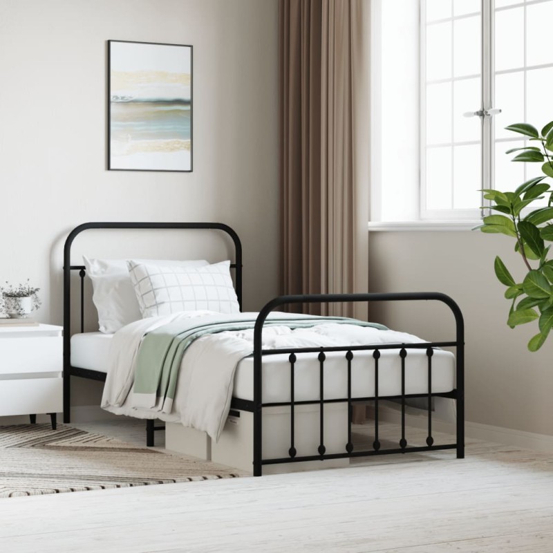 vidaXL Estructura de cama con cabecero y estribo metal negro 100x190cm vidaXL Estructura de cama con cabecero y estribo metal negro 100x190cm