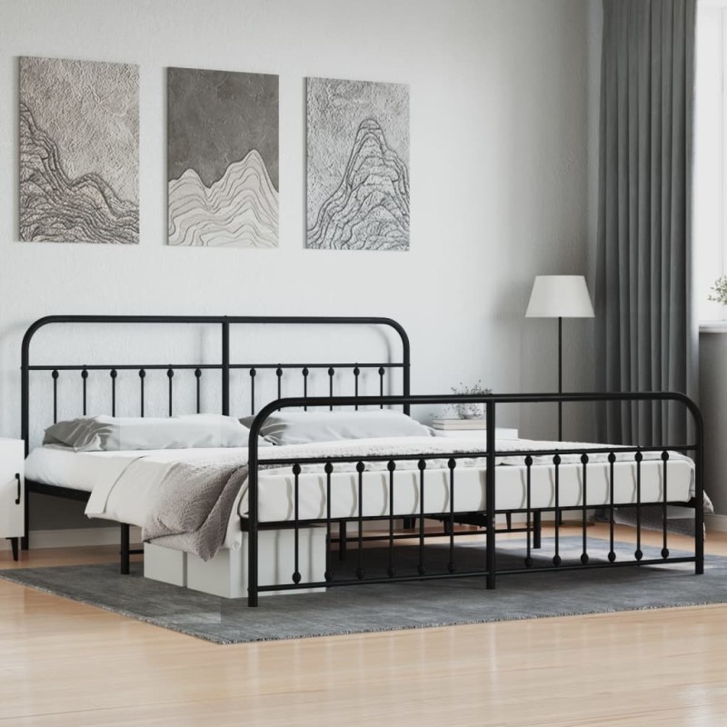 vidaXL Estructura de cama cabecero y pie de cama metal negro 193x203cm vidaXL Estructura de cama cabecero y pie de cama metal negro 193x203cm