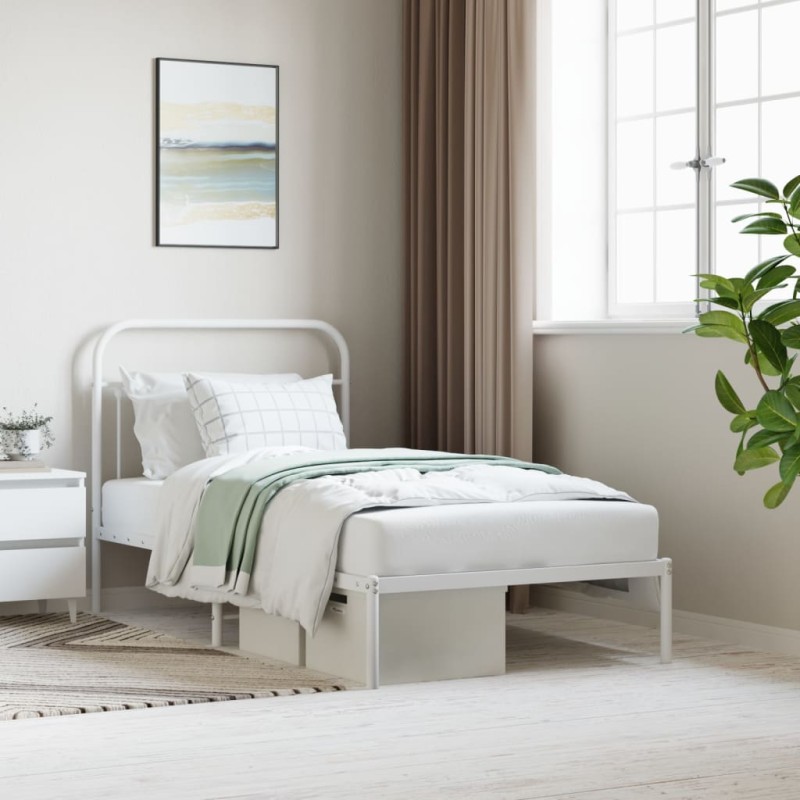 vidaXL Estructura de cama de metal con cabecero blanco 100x190 cm vidaXL Estructura de cama de metal con cabecero blanco 100x190 cm