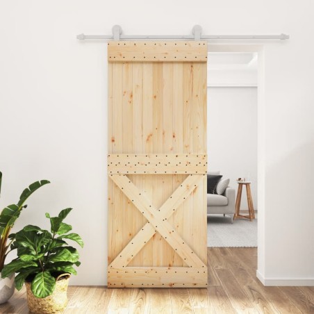 vidaXL Puerta corredera con herrajes madera maciza de pino 85x210 cm