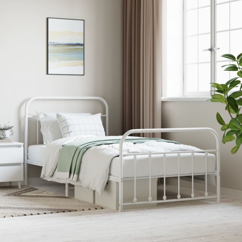 vidaXL Estructura cama metal con cabecero y pie cama blanca 100x200 cm vidaXL Estructura cama metal con cabecero y pie cama blanca 100x200 cm