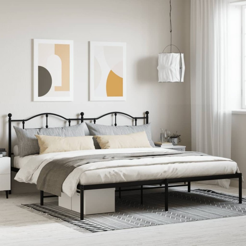 vidaXL Estructura de cama con cabecero metal negro 193x203 cm vidaXL Estructura de cama con cabecero metal negro 193x203 cm