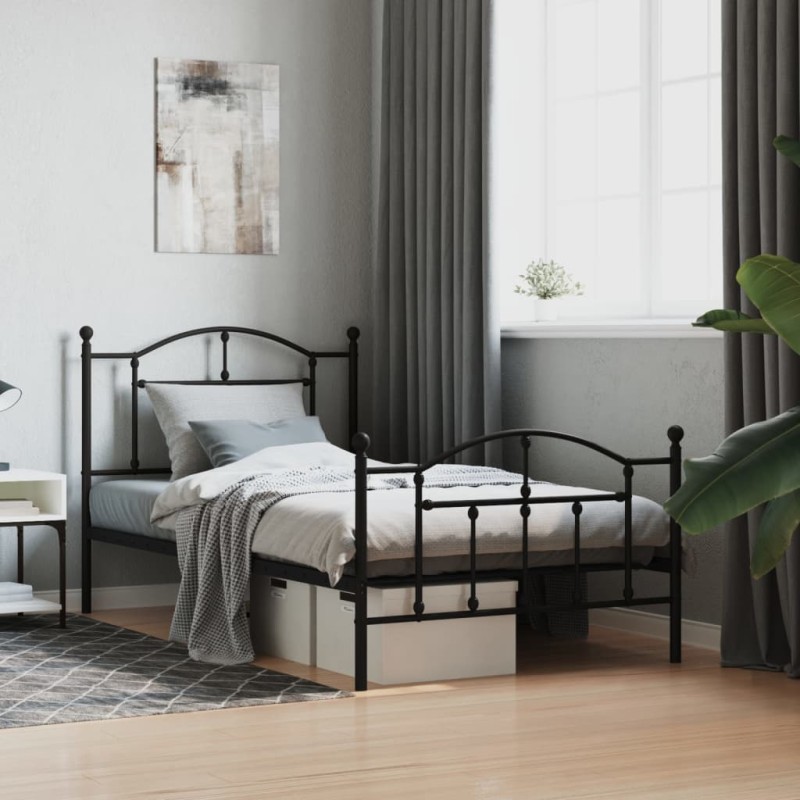 vidaXL Estructura de cama con cabecero y estribo metal negro 100x190cm vidaXL Estructura de cama con cabecero y estribo metal negro 100x190cm