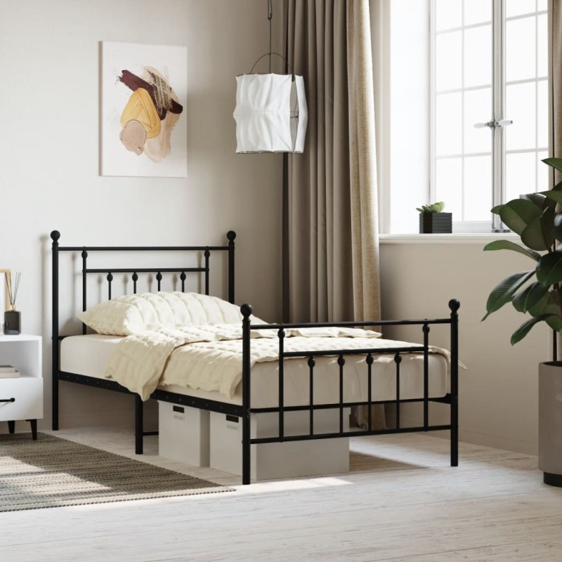 vidaXL Estructura de cama con cabecero y estribo metal negro 100x190cm vidaXL Estructura de cama con cabecero y estribo metal negro 100x190cm