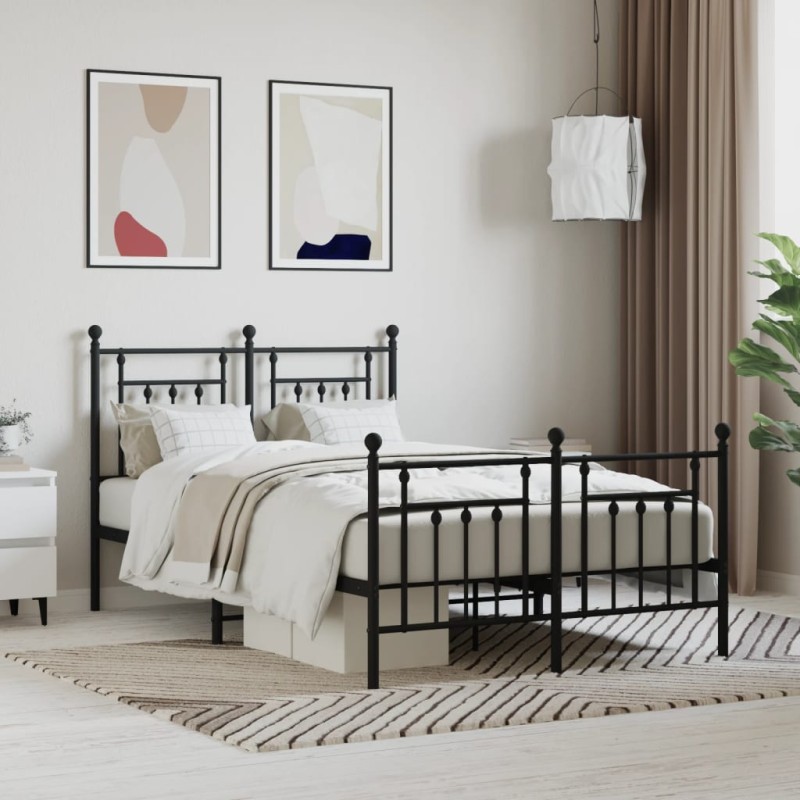 vidaXL Estructura de cama cabecero y pie de cama metal negro 135x190cm vidaXL Estructura de cama cabecero y pie de cama metal negro 135x190cm