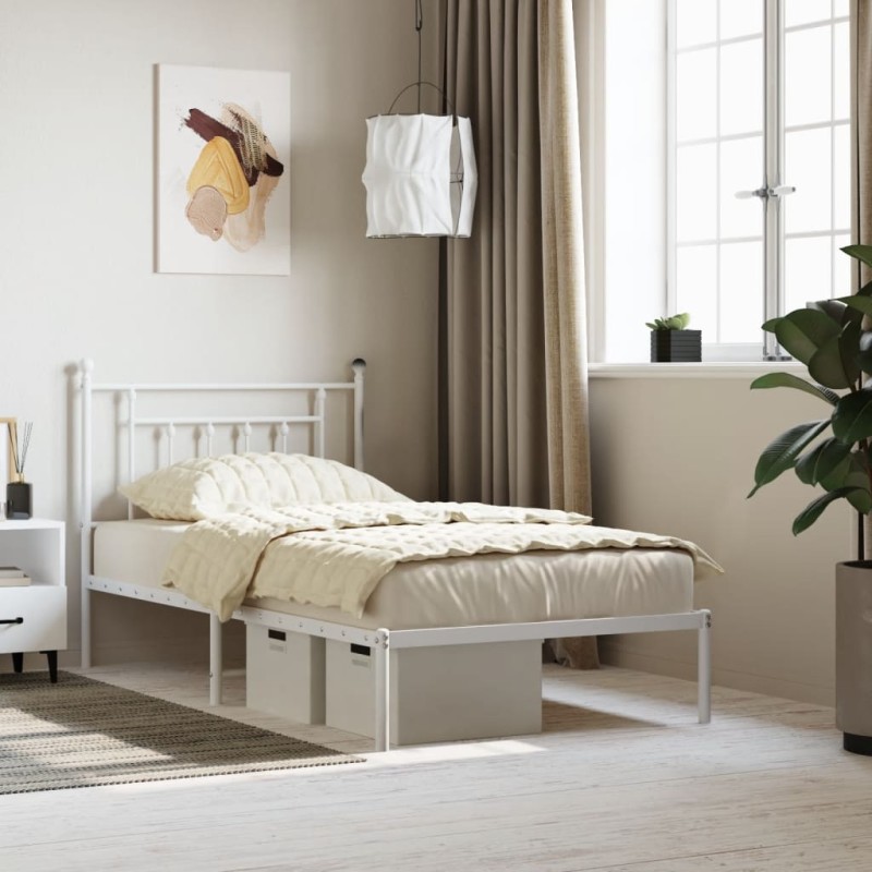 vidaXL Estructura de cama de metal con cabecero blanco 100x190 cm vidaXL Estructura de cama de metal con cabecero blanco 100x190 cm