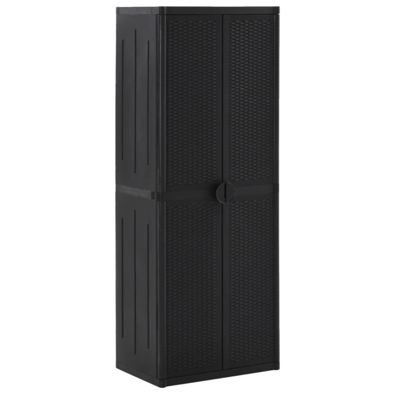 vidaXL Armario de almacenaje de jardín ratán PP negro 65x45x172 cm vidaXL Armario de almacenaje de jardín ratán PP negro 65x45x172 cm