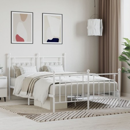 vidaXL Estructura cama metal con cabecero y estribo blanco 150x200 cm