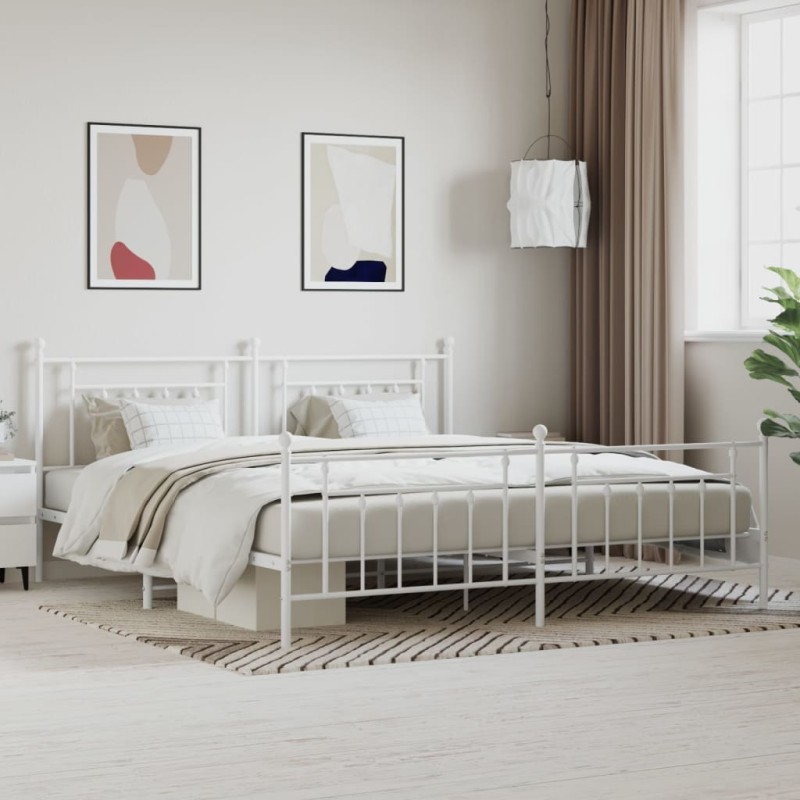 vidaXL Estructura cama metal con cabecero y pie cama blanco 193x203 cm