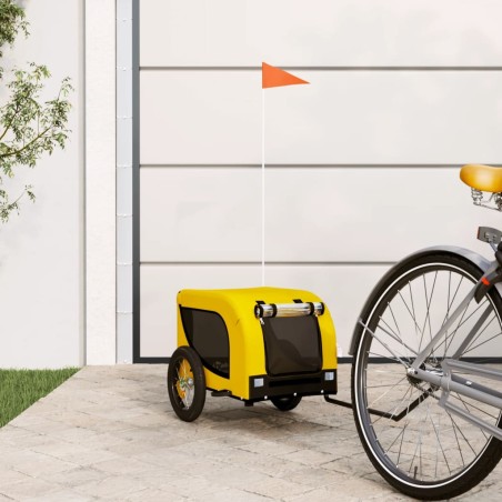vidaXL Remolque bicicleta mascotas hierro tela Oxford amarillo negro