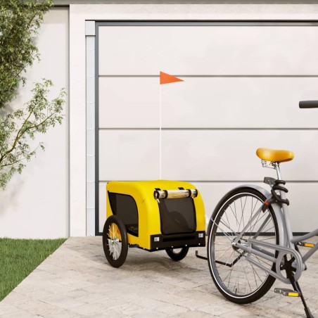 vidaXL Remolque bicicleta mascotas hierro tela Oxford amarillo negro
