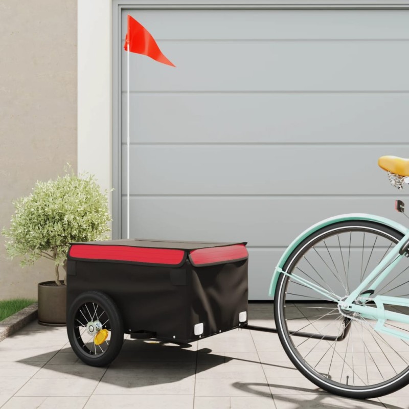 vidaXL Remolque para bicicleta hierro negro y rojo 30 kg vidaXL Remolque para bicicleta hierro negro y rojo 30 kg