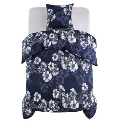 vidaXL Set funda edredón estampado floral azul marino 140x220/60x70 cm