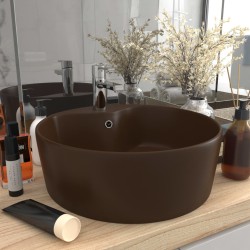 vidaXL Lavabo lujoso y rebosadero cerámica marrón oscuro mate 36x13 cm